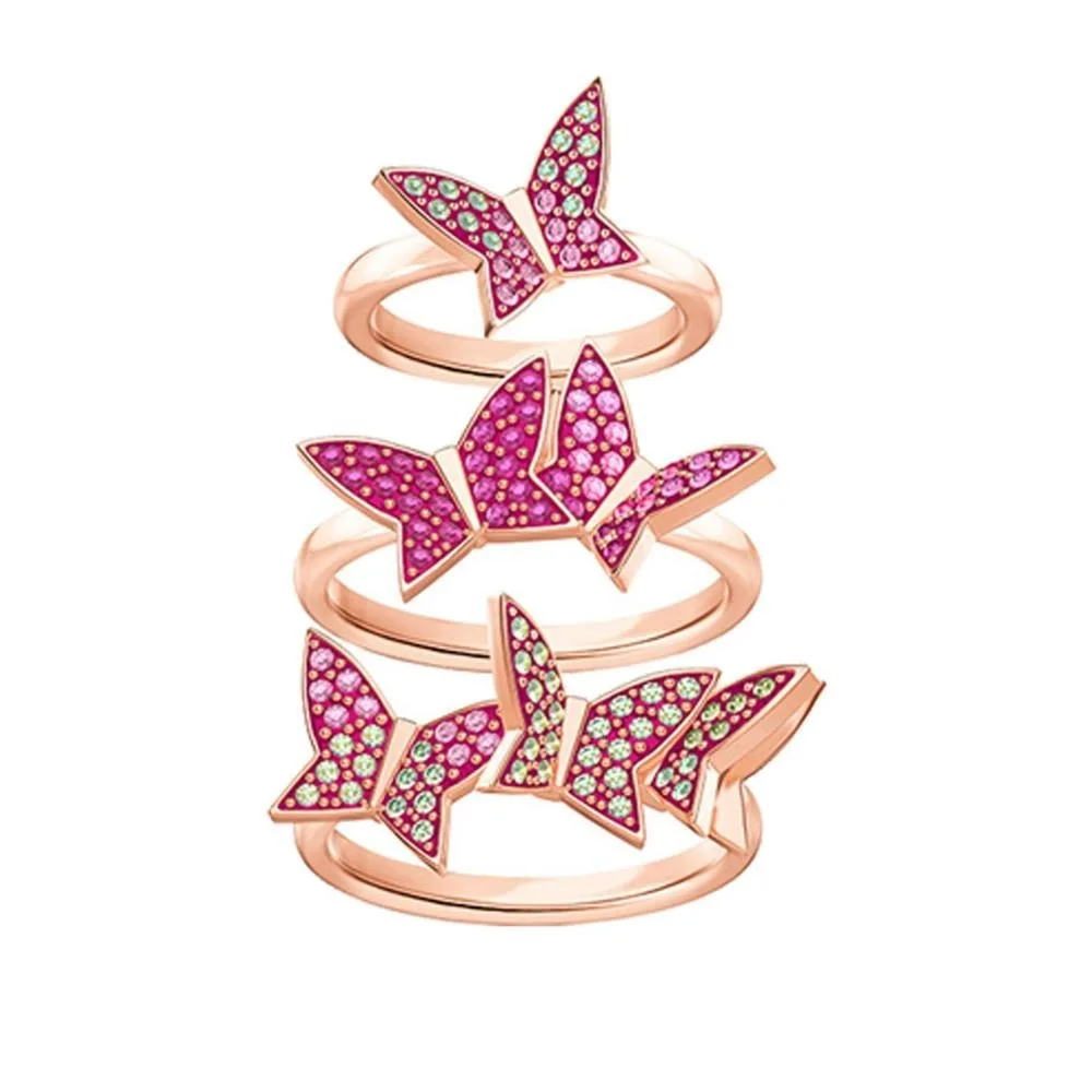 

2021 NEW Fashion Jewelry SWA 1: 1 Exquisite Gradient Color Three-Dimensional Pink Butterfly Charm Necklace Series For Women