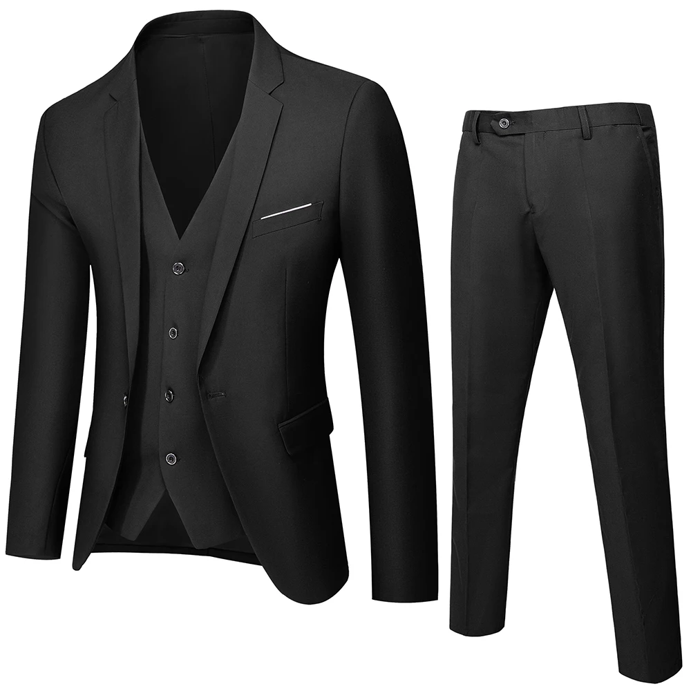 

Business Suit Jacket Coat Blazers Trousers Waistcoat Men's Wedding Three Pieces Pants Vest Large Size Professional Suits