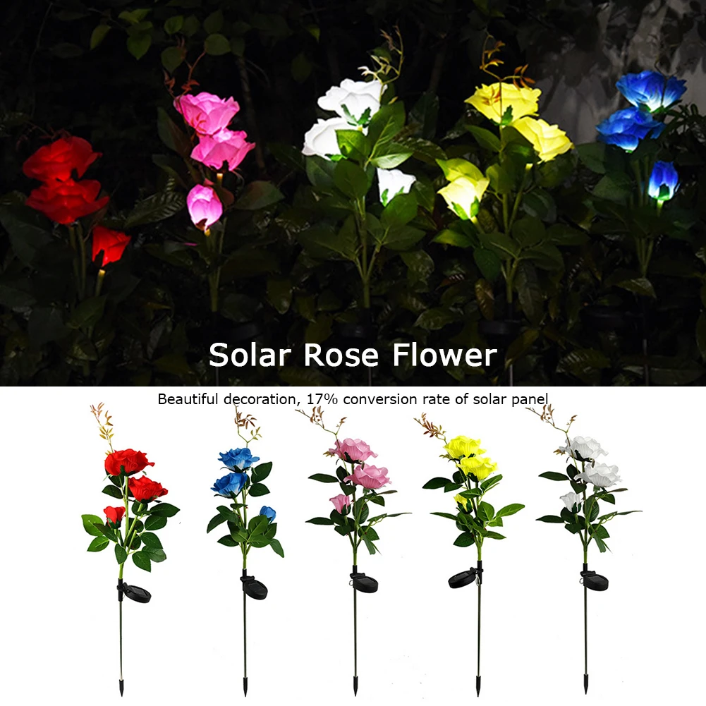 

IP65 Waterproof Solar Powered 3 LED Rose Light Outdoor Garden Yard Lawn Ground Lamp Festive Party Romantic Decoration