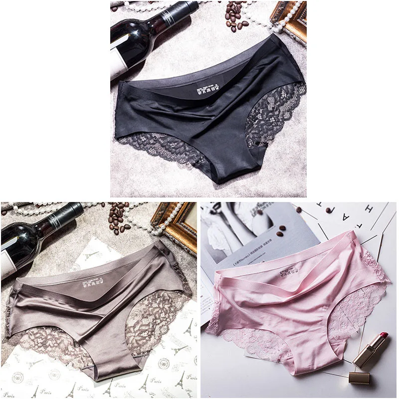 black gray pink 3 шт./лот, женское сексуальное нижнее белье, дышащие прозрачные трусики для женщин, хлопковые женские кружевные трусики - Цвет: black gray pink
