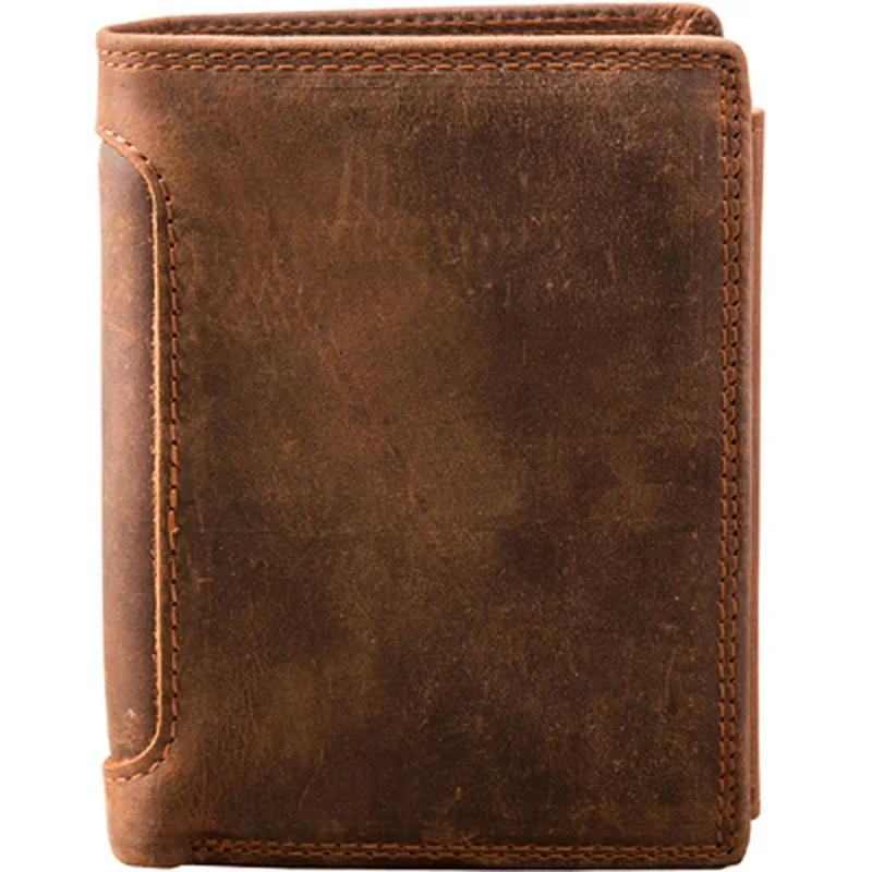 

Original handmade crazy horse leather wallet men's casual simple vertical multi-function first layer cowhide short leather clutc