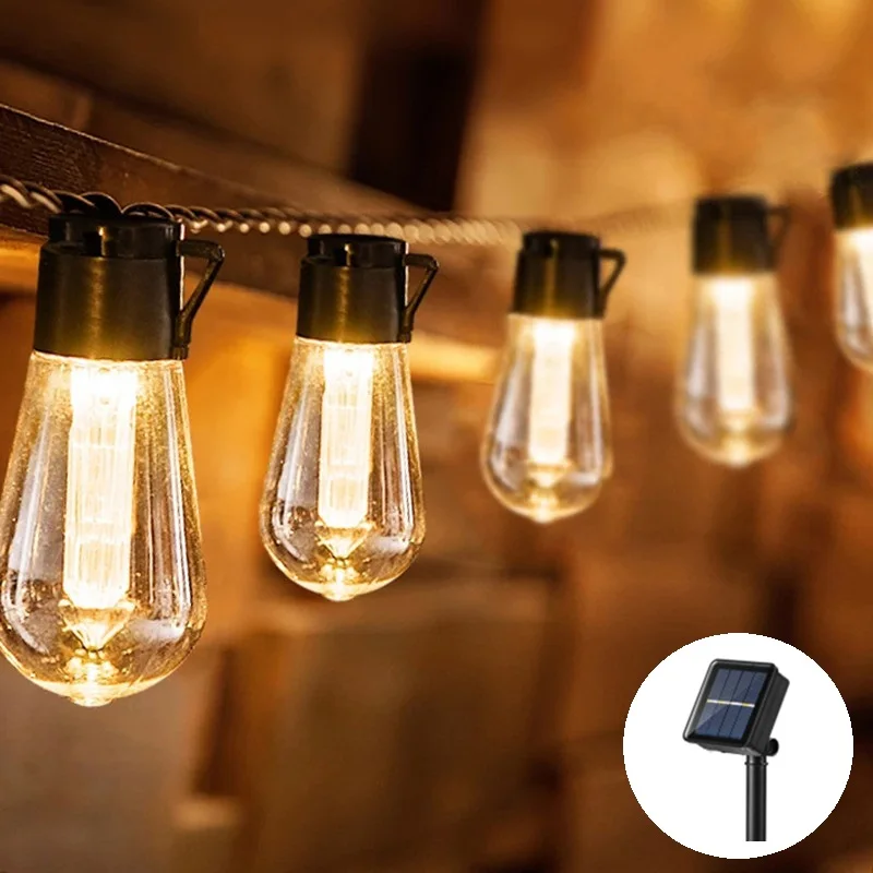 

Прозрачная светодиодная гирлянда на солнечной батарее, уличная Рождественская лампа накаливания для украшения сада, праздника, свадьбы