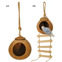 natural coconut shell bird cages parrot house nesting house cage with hanging lanyard bed for finches sparrows small pet