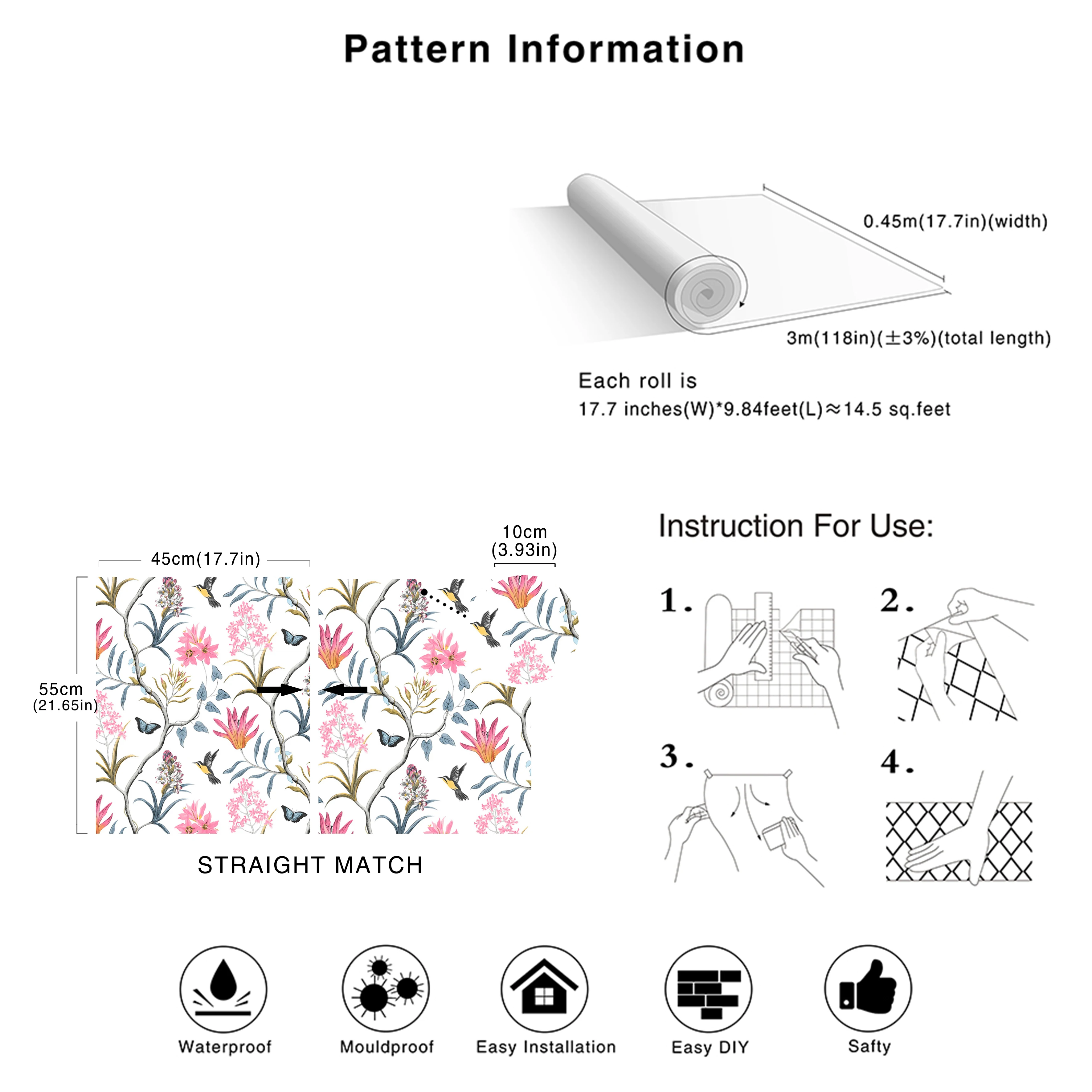 

Self Adhesive Floral Bird Wallpaper Modern Pink Flower Wallpaper Living Room Bedroom Kitchen Bathroom Wall Paper Home Decoration