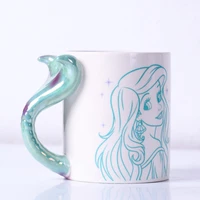 disney mermaid ariel princess cartoon ceramic mug with irregular fishtail handle birthday gift collection gift