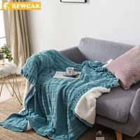 modern european style chenille knitted super soft blanket quilt thickened winter warm lambskin coral fleece decorative sofa