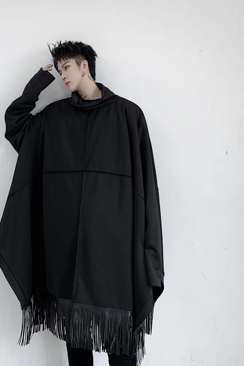 

2020 Spring And Autumn New Mid-length Plus Size Stitching Bat Sleeve Fringed Solid Color Trench Coat Fashion Casual Loose Jacket