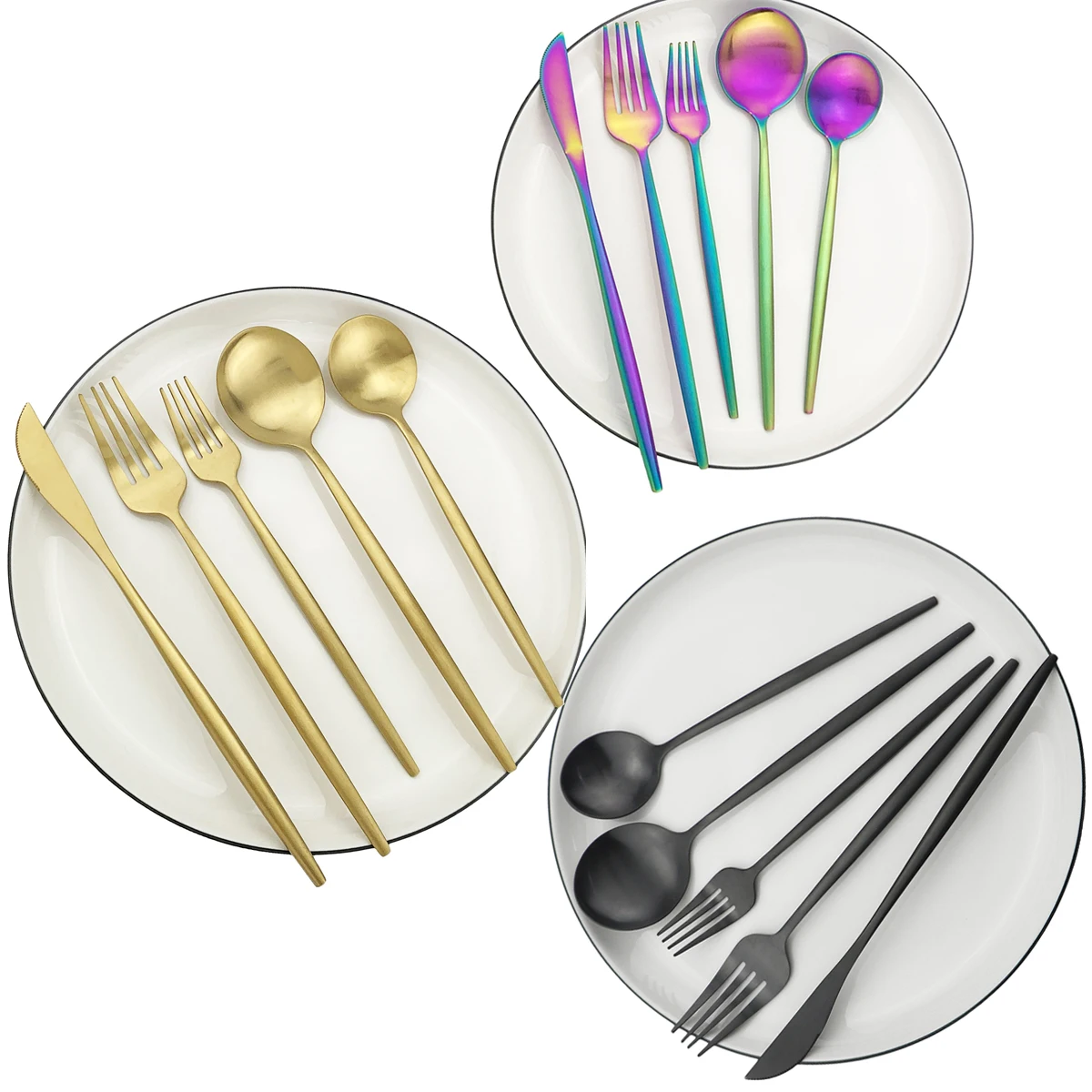 

5Pcs Colorful Cutlery Set Matte 304 Stainless Steel Dinnerware Set Dessert Set Knife Fork Spoon Western Flatware Silverware Set