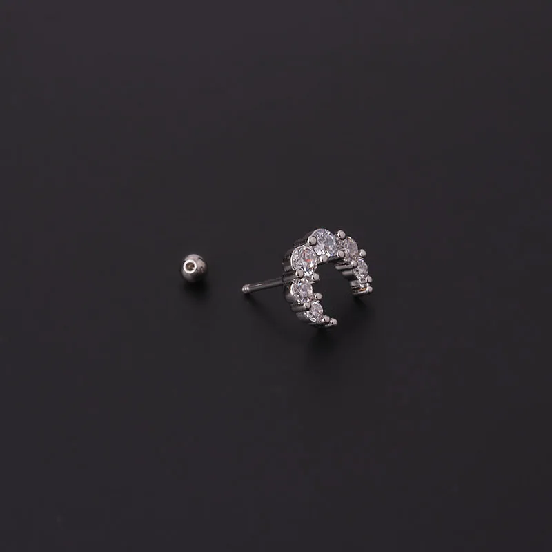 2020 New 1PC 0.8mm Stainless Steel Helix Stud Earring Colorful CZ Cross Crown Spider Universe Cartilage Earring Piercing Jewelry images - 6