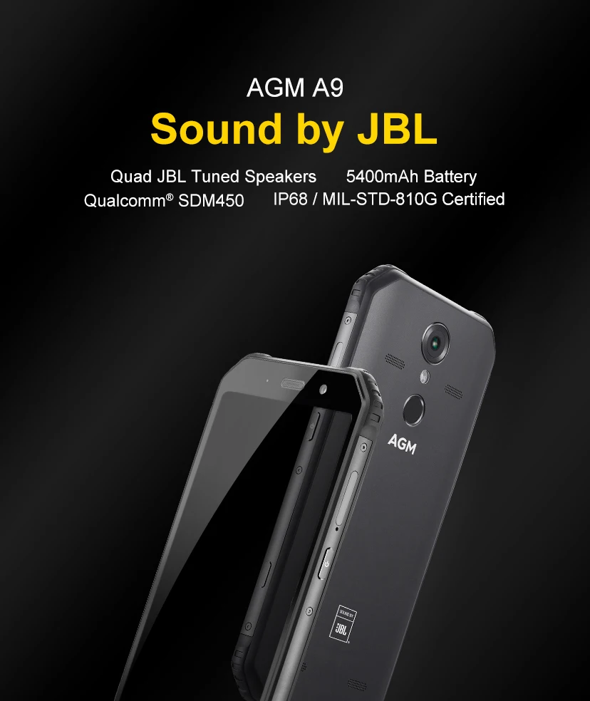 AGM A9 водонепроницаемый 5,9" FHD+ экран смартфон Android 8,1 4 Гб 64 Гб 5400 мАч JBL настроенные колонки Quest Charge NFC OTG Мобильный телефон