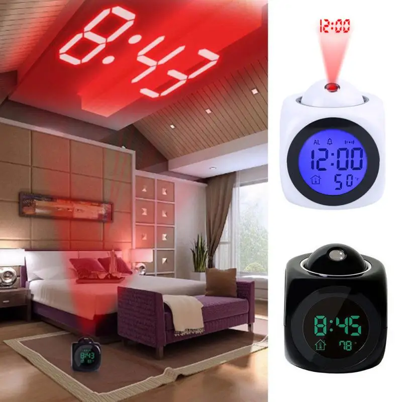 

Цифровой ЖК-проектор, будильник, креативные электронные часы с Цветной подсветкой, голосовое время с термометром и функцией повтора