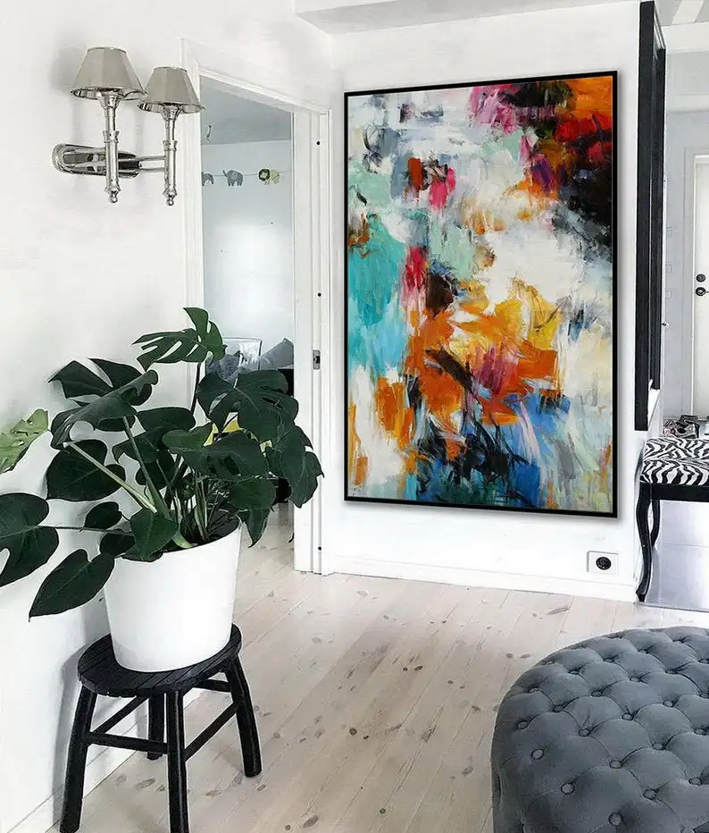 Goedkoop Borstel Slag Oversize Extra Grote Verticale Moderne Kleurrijke Wall Art Hand Geschilderd Olieverfschilderij Living Eetkamer Bed Room