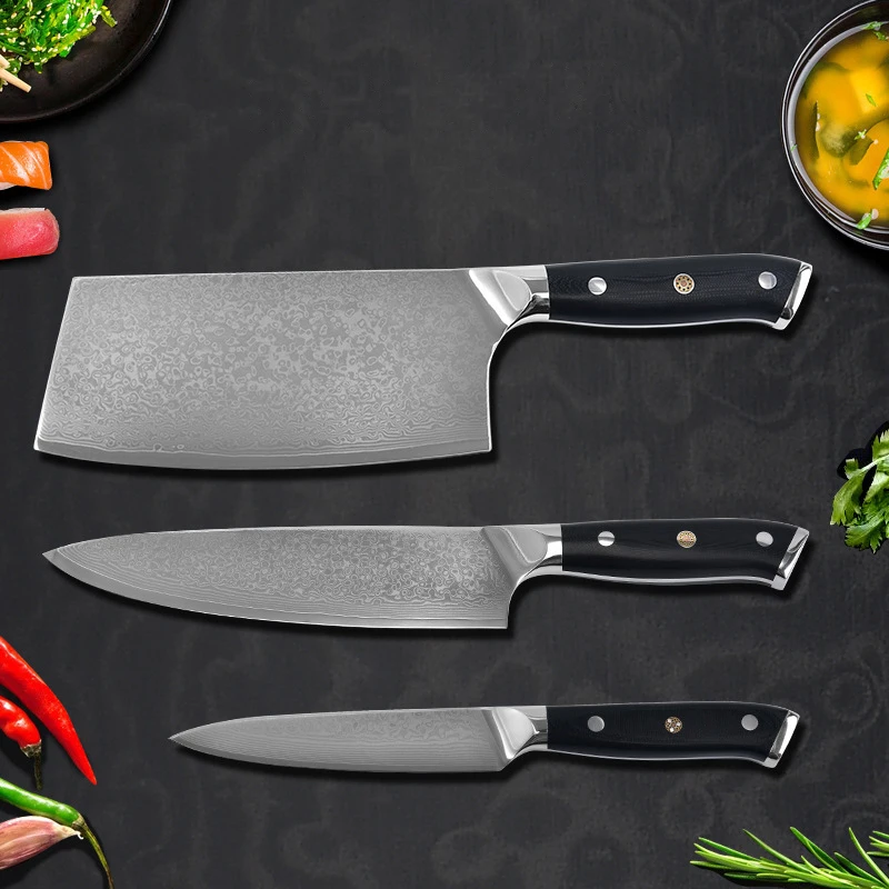

Набор кухонных ножей из дамасской ткани 5/7/8 дюймов, универсальный Кливер мясной нож шеф-повара, резак для нарезки мяса, овощей, фруктов, кухо...