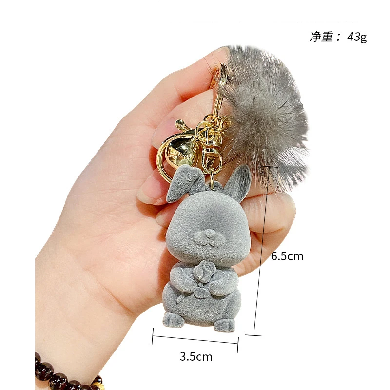 

New Style Vinyl Flocked Rabbit Key Chain Lovers Mobile Phone Pendant Bag Keyring Best Birthday Keychain Gift Give Best Friend