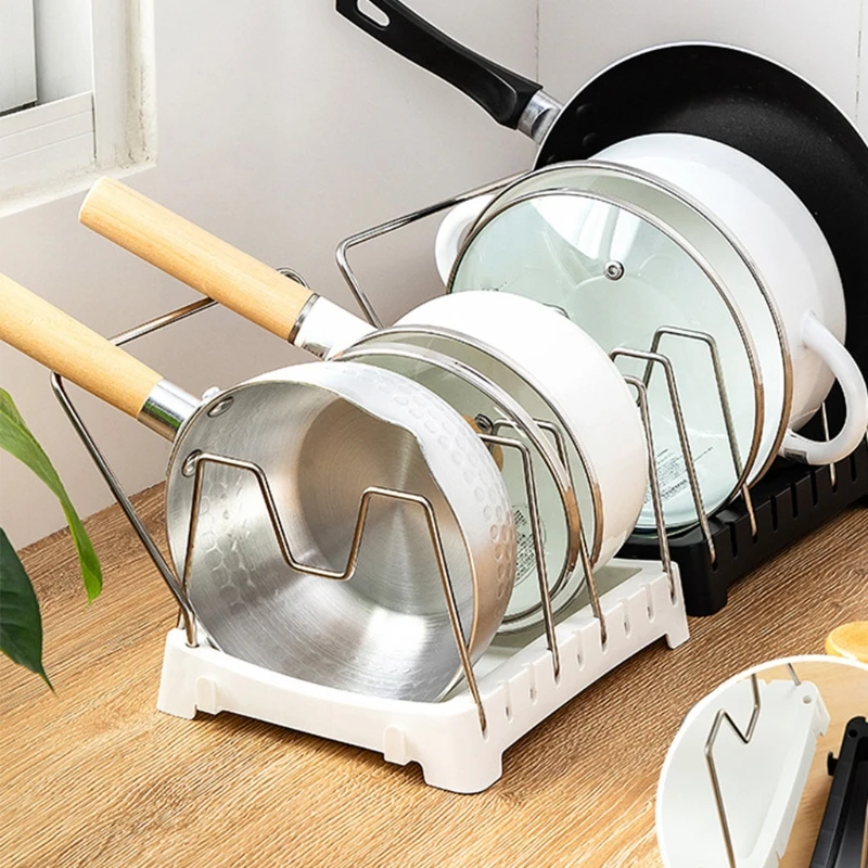 

Home Adjustable Drying Pan Pot Rack Cover Anti-fall Metal Lid Rest Stand Holder