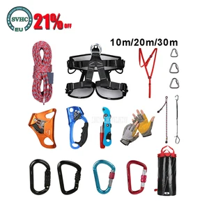10m20m30m outdoor rock climbing equipment mountaineering climbing rope set with safety beltbuckledescenderriserstorage bag free global shipping