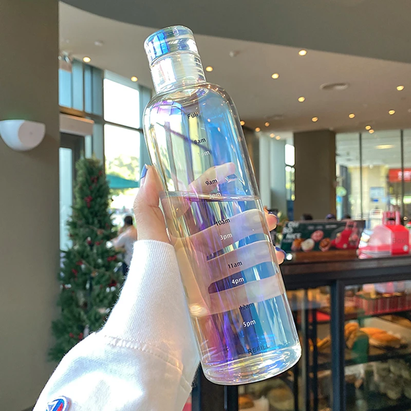 Стеклянная бутылка для воды 500 мл с держателем чашки из ПУ маркер времени модная