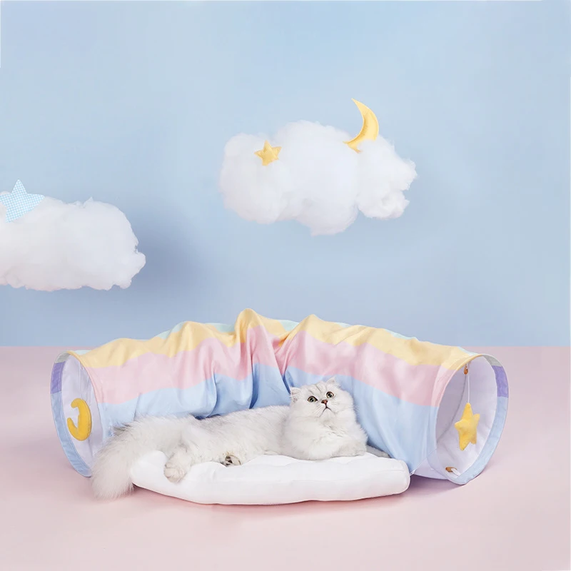 Радужный туннель для кошек с 2 отверстиями кровать Забавный дизайн Два в одном