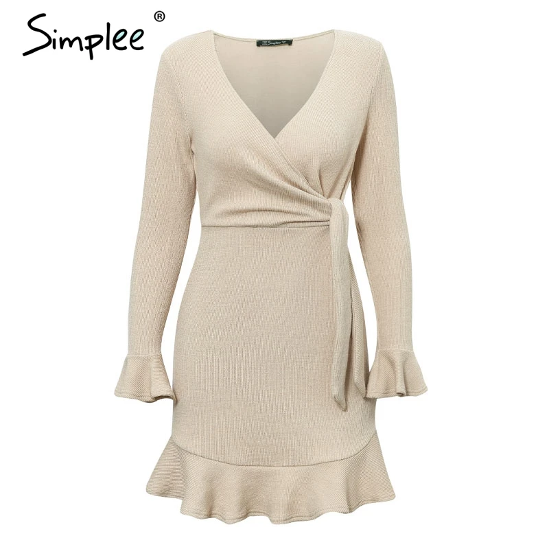 Женское трикотажное платье Simplee Осеннее/зимнее платье-свитер с длинным рукавом и