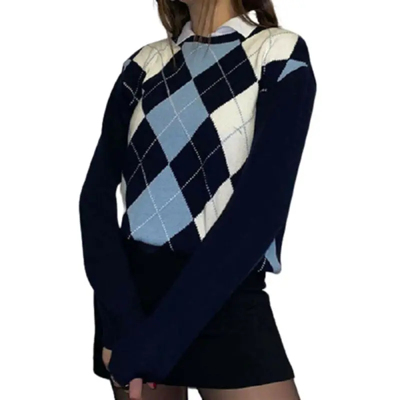 

Sweaters Women Autumn and Winter Core Spun Yarn Round Neck Long Sleeve Thickened Jacquard Diamond Top Warm Fashion Sweater