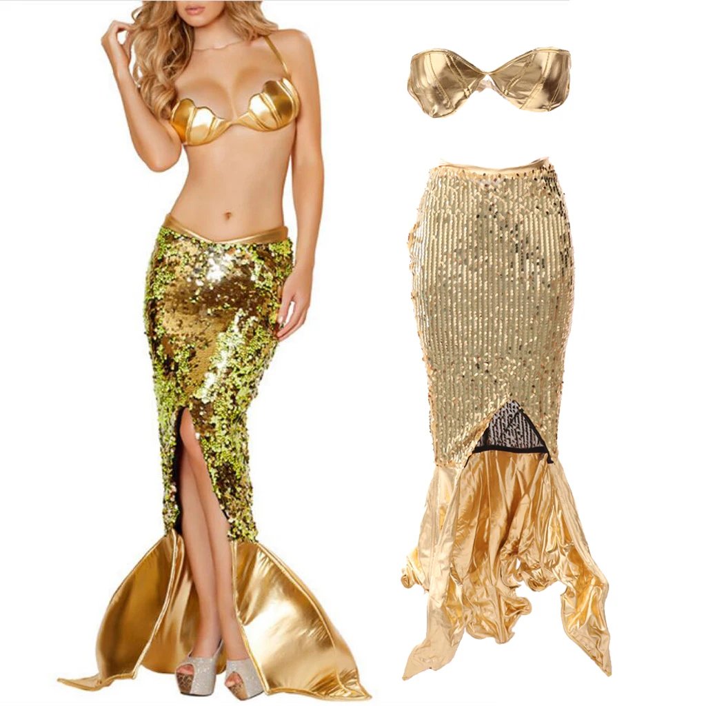 Женский сексуальный костюм русалки с блестками комплект бюстгальтером топом и
