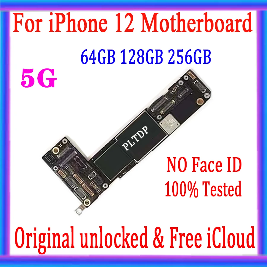 

100% Original Factory Unlocked For iPhone 12 Motherboard With/No Face ID, Full chips ＆ free icloud Logic board 64GB 128GB 256GB