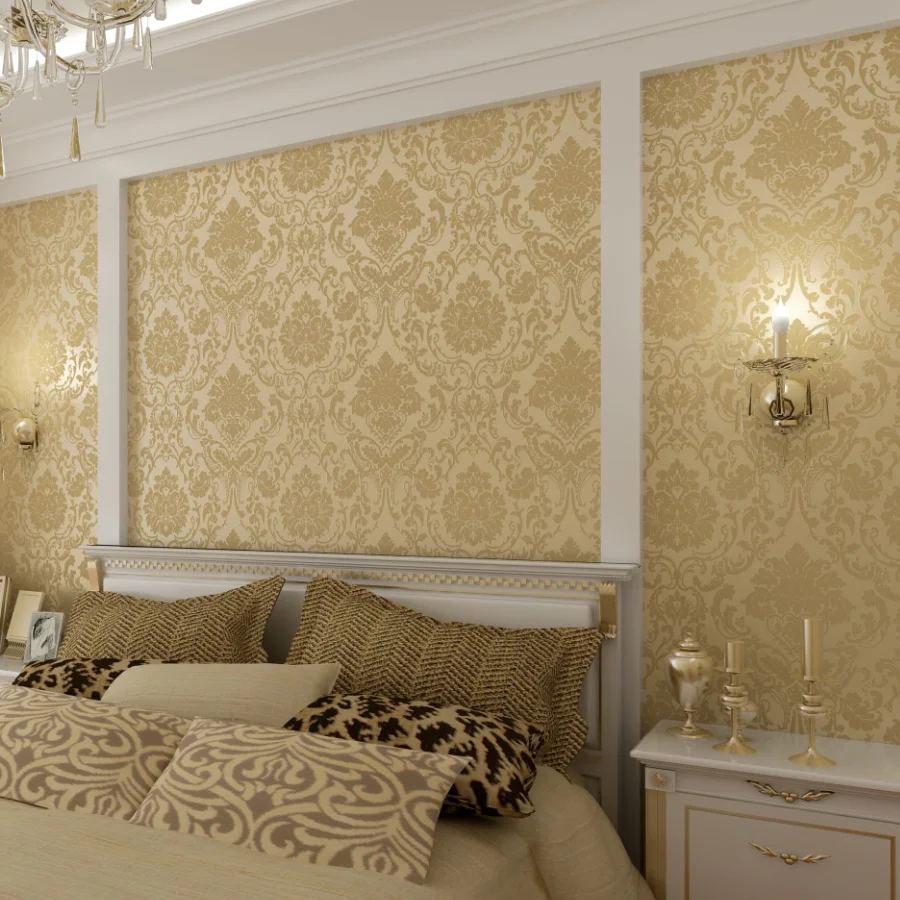 Нетканые обои 3D рельефные европейские классические роскошные для спальни