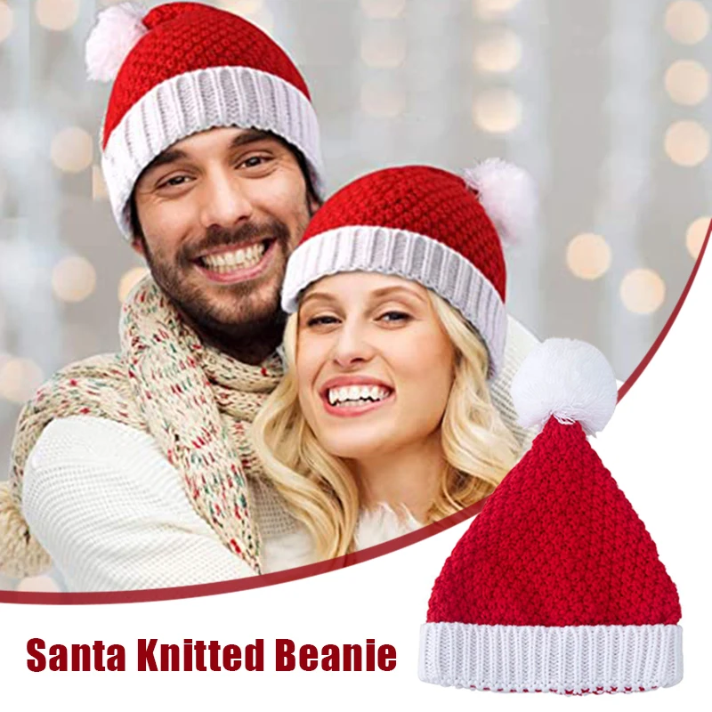 

Fashionable Warm Santa Hats Christmas Caps for Adults Pom Slouchy Knit Beanies Winter Hats