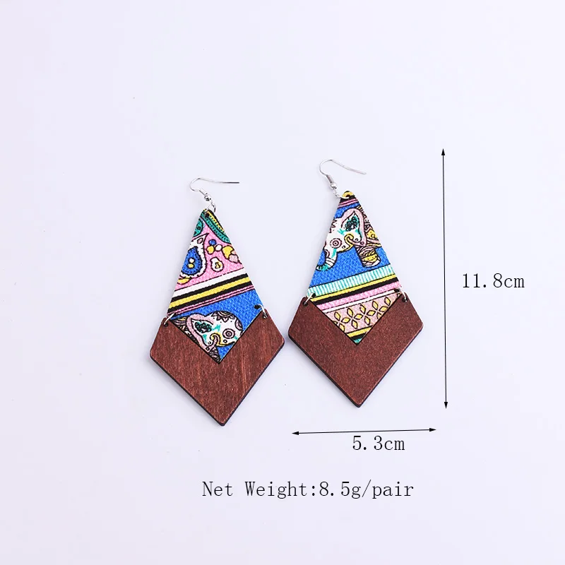YAMEGA 2019 Новая мода Длинные Ромб деревянный серьги с обтянутыми тканью Красочный