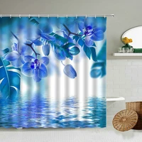 flower scenery shower curtain orchid green plant leaf water reflection floral art home bathroom wall decor bath screen washable