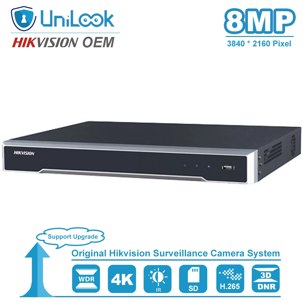 UniLook 32CH NVR Hikvision OEM DS 7632Nl K2/16P 8MP POE 4K сетевой видеорегистратор для ip камеры Поддержка