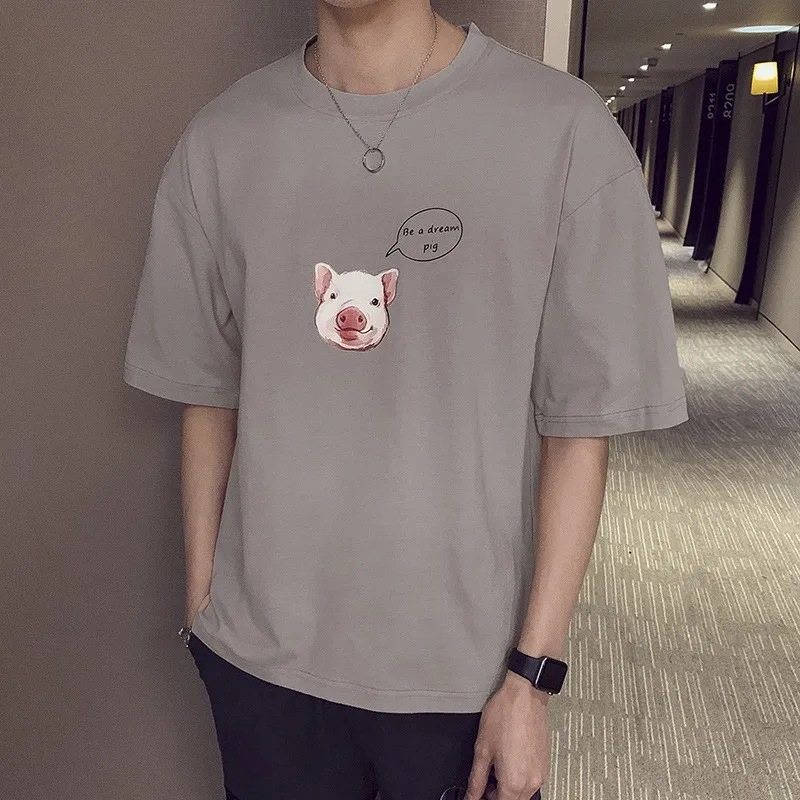 

Harajuka Funny Print Half Sleeve O-Neck Mens T-Shirts Pullover Cotton Loose Casual Fit Plus Size M-3XL Male Tees Top Streetwear