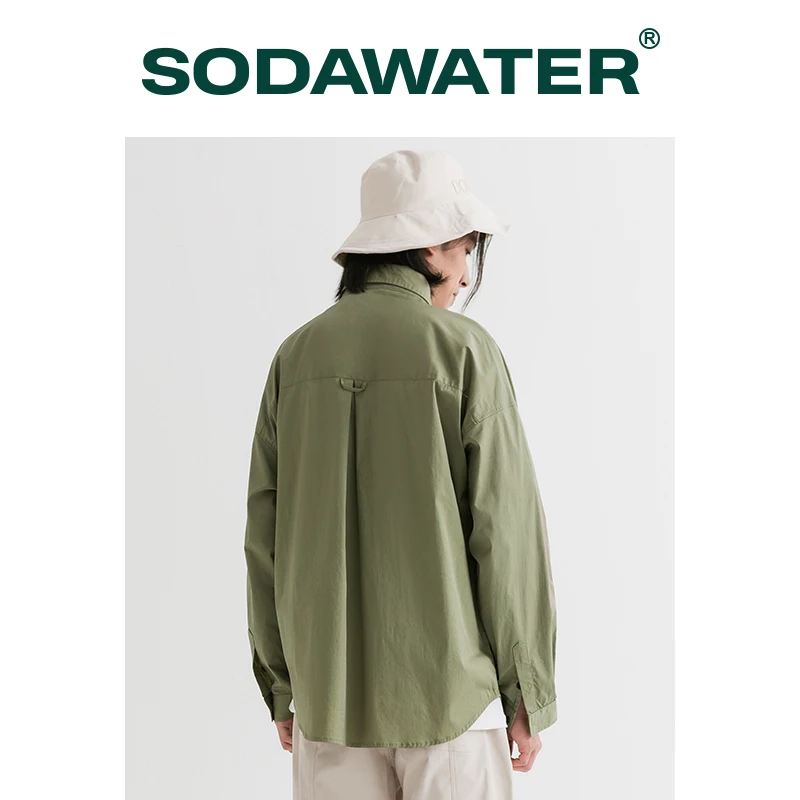 SODAWATER Men Harajuku Shirt 2020 Autumn Long Sleeve Male Oversized Hip Hop Shirts With Multi-Pockets Streetwear 2100W |