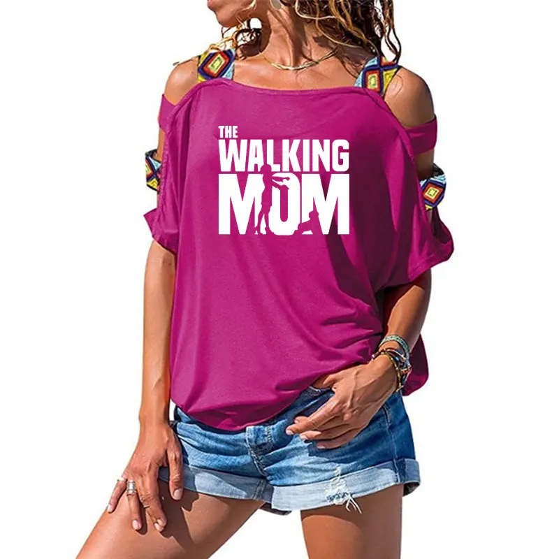 

Cotton Mother's Day Gift Woman Tshirt Plus Size Funny The Walking Mom T Shirt Short Sleeve One Word Collar Tee