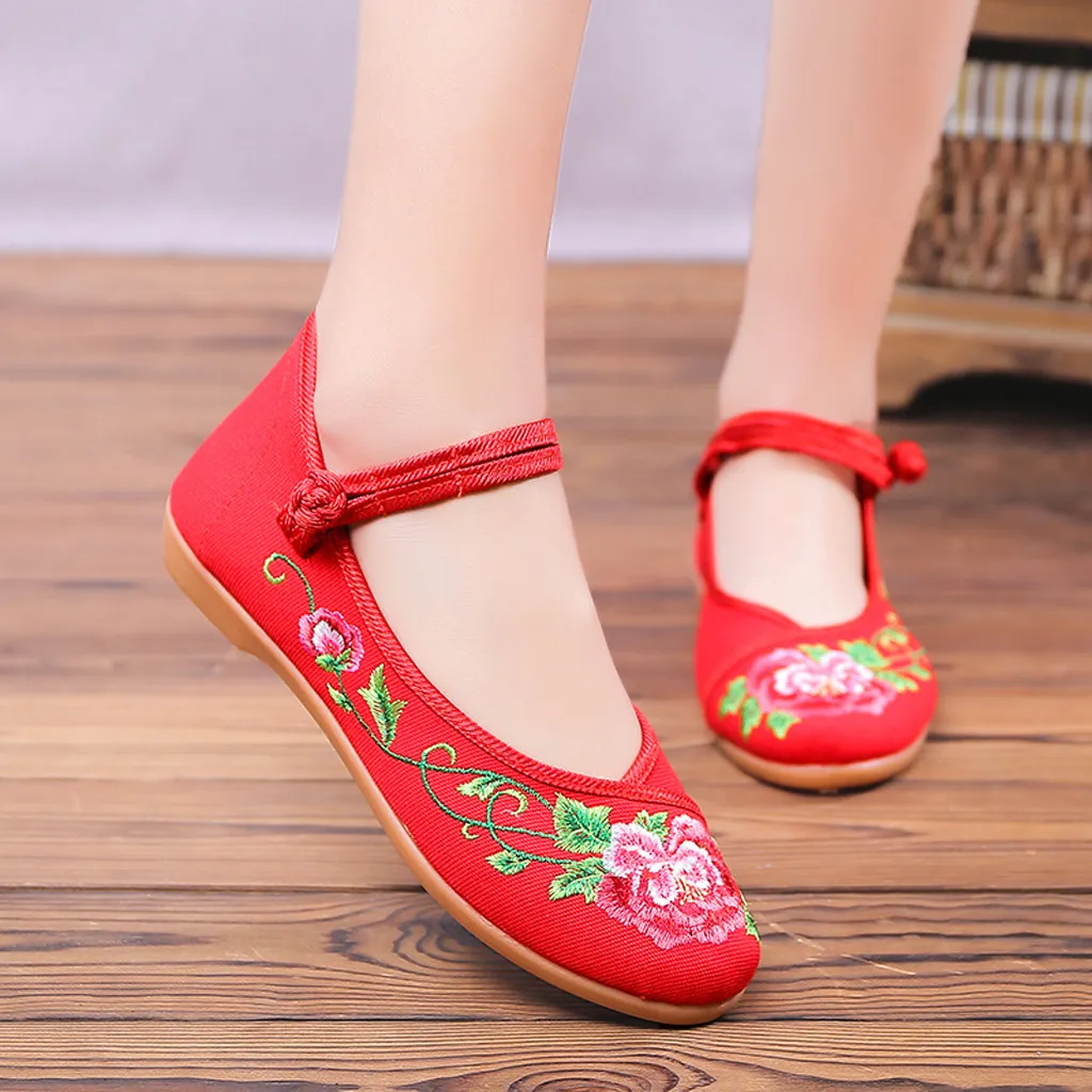 

Women's Casual Shoes Chinese Wind Embroidery Canvas Low-heeled Round Toe Large Size Authentic Trend Womens Shoes Flats