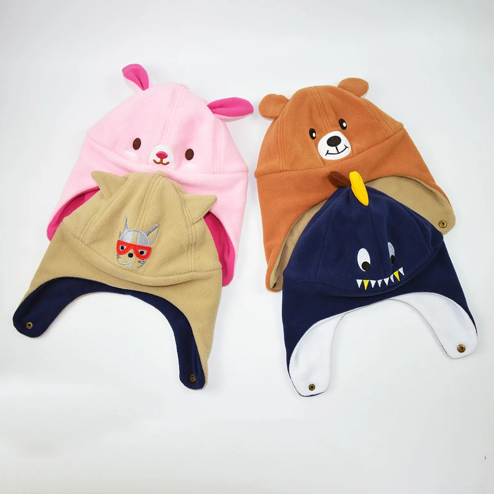 Новинка 2019 года детская зимняя шапка с рисунками животных лиса медведь ушами из