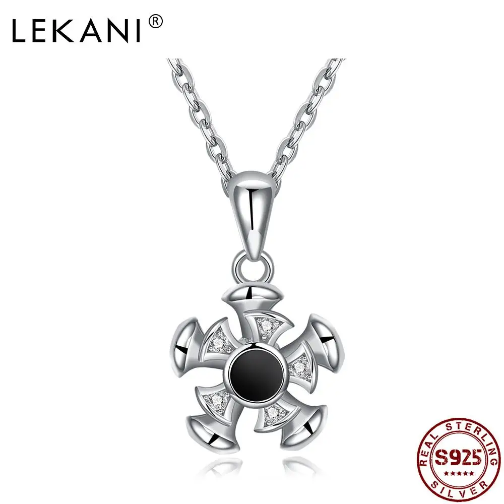 

LEKANI 925 Sterling Silver Pendant Necklaces Geometric Cubic Zirconia Can Rotate Women Necklace Anniversary Fine Jewelry New