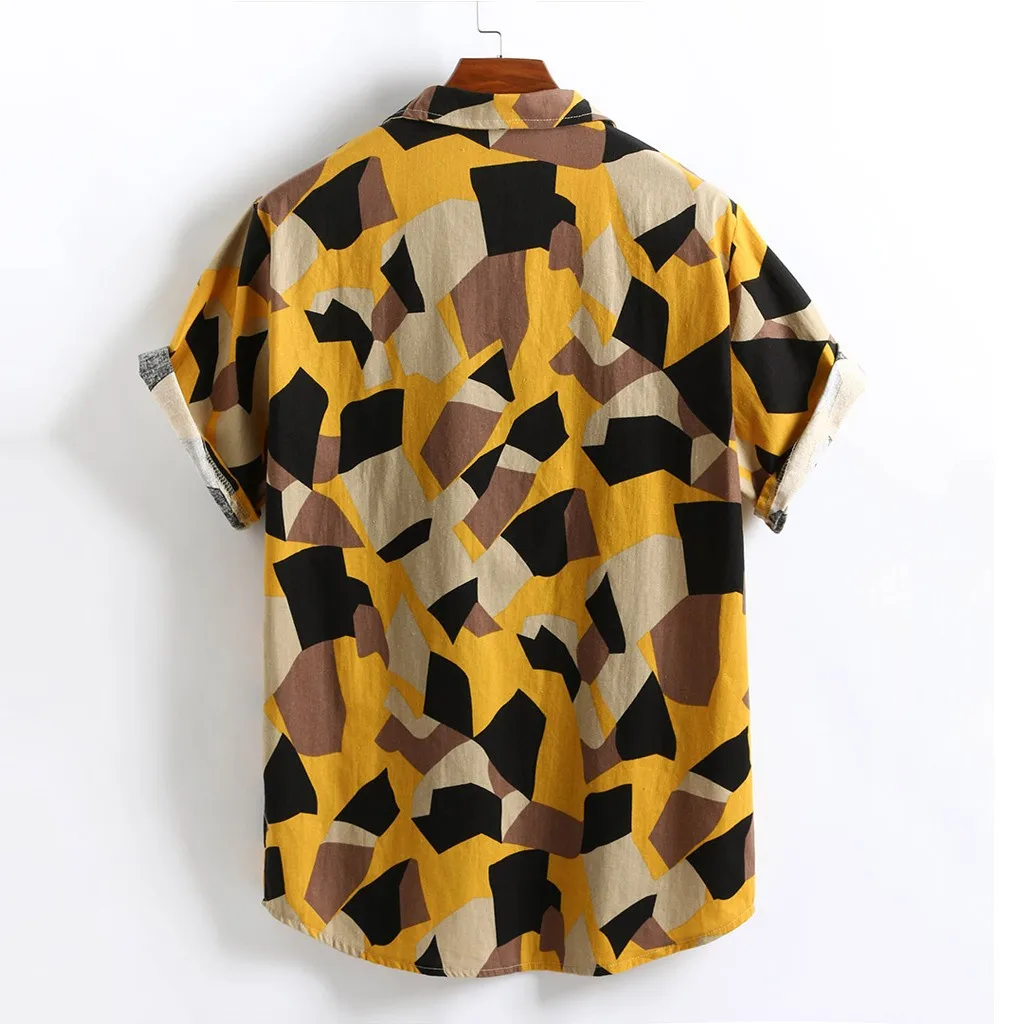 Рубашка мужская с принтом гавайская хлопково-Льняная Свободная Повседневная