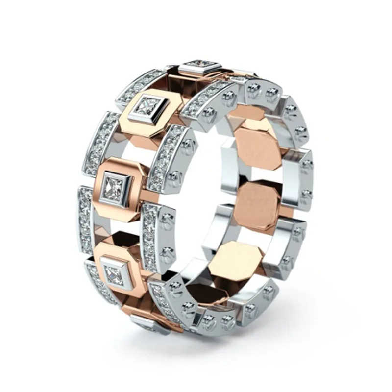 

Classic Full Square Zircon Rings for Women Alloy Crystal Round Hollow Ring Accessories Engagement Wedding Party Jewelry Gifts