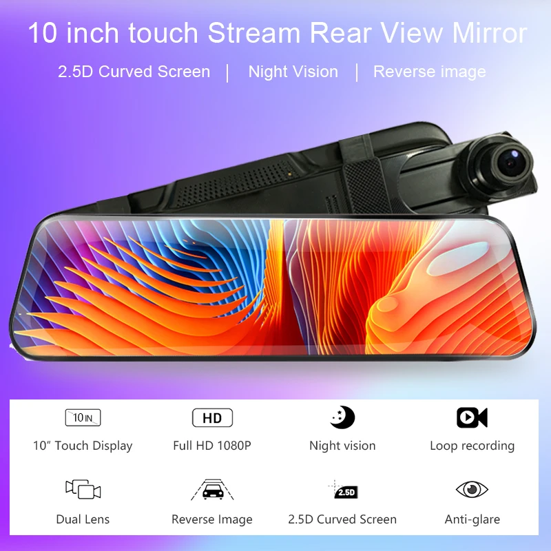 Зеркало-видеорегистратор ADDKEY с IPS-экраном 10 дюймов двойной объектив Full Hd