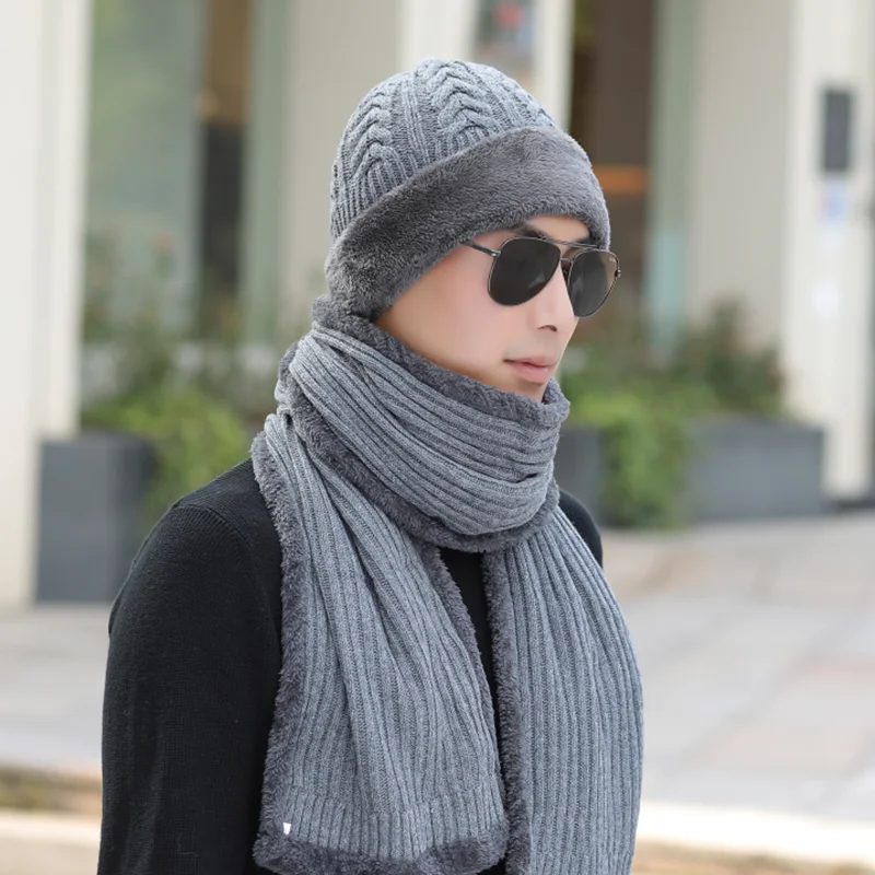 Мужская зимняя шапка и шарф набор для женщин мужской шарф-кольцо мужская вязаная