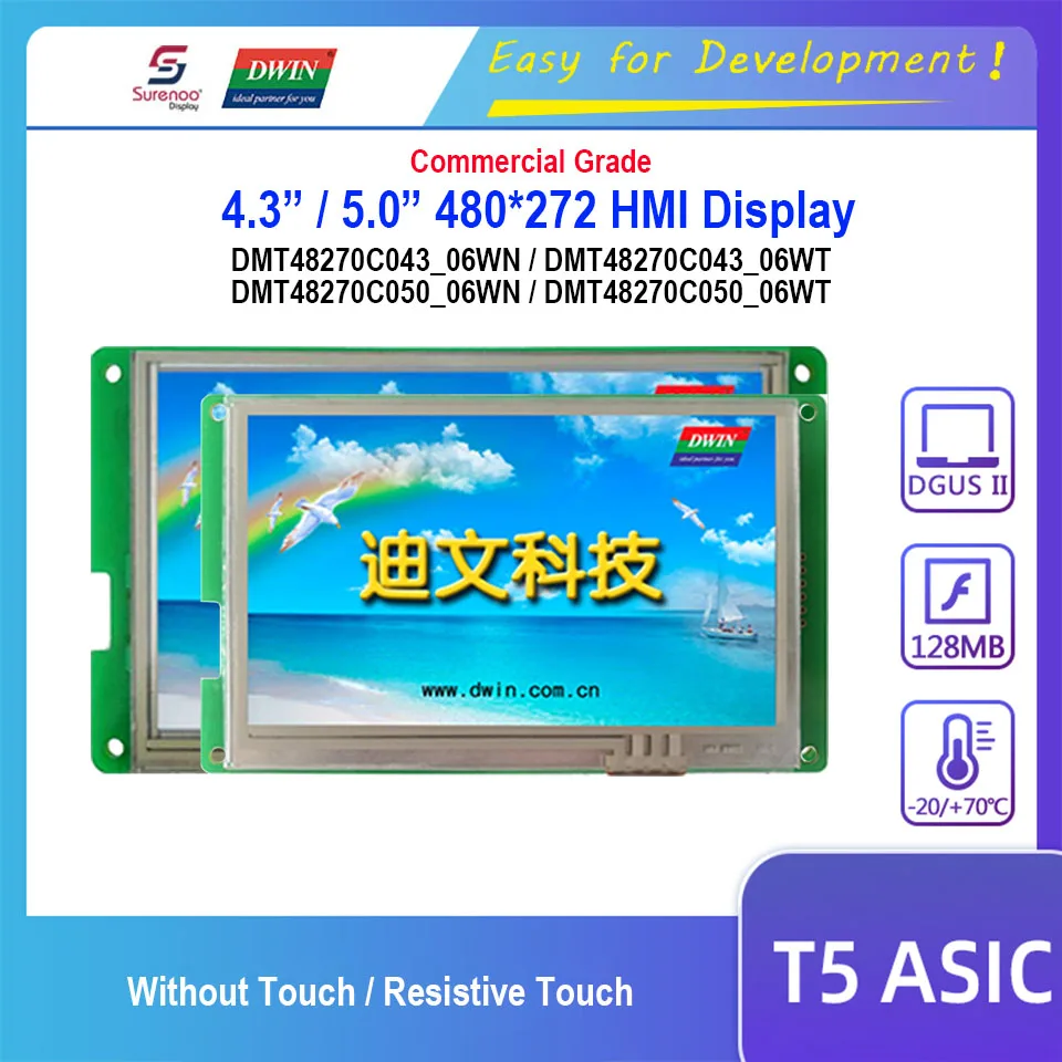 

Dwin T5 дисплей HMI, dmt48270c04 _ 06w/dmt48270c050 _ 06w 4,3 "5,0" 480X27 2 ЖК-модуль экран резистивная сенсорная панель