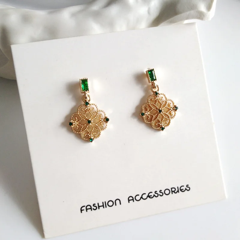 Богемные серьги-клипсы Корейский королевский темперамент винтажные зеленые