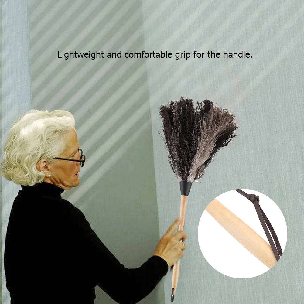 

Feather Fur Brush Duster Dust Cleaner Tool Wooden Handle Anti-static Soft For Home warmHome