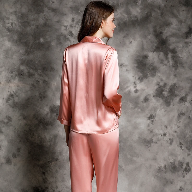 100% Real Silk Pajamas Women Pijama Mujer 2pcs Mulbery silk Sleepwear Female Home Suit Long-sleeve Homewear soft high quality