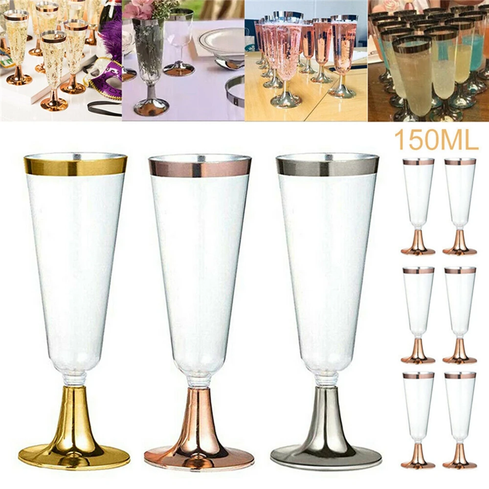 

6Pcs Disposable Wine Glass Plastic Champagne Flutes Glasses Goblet Party Lovers Valentine's Day Gifts Cup Wedding Drinkware