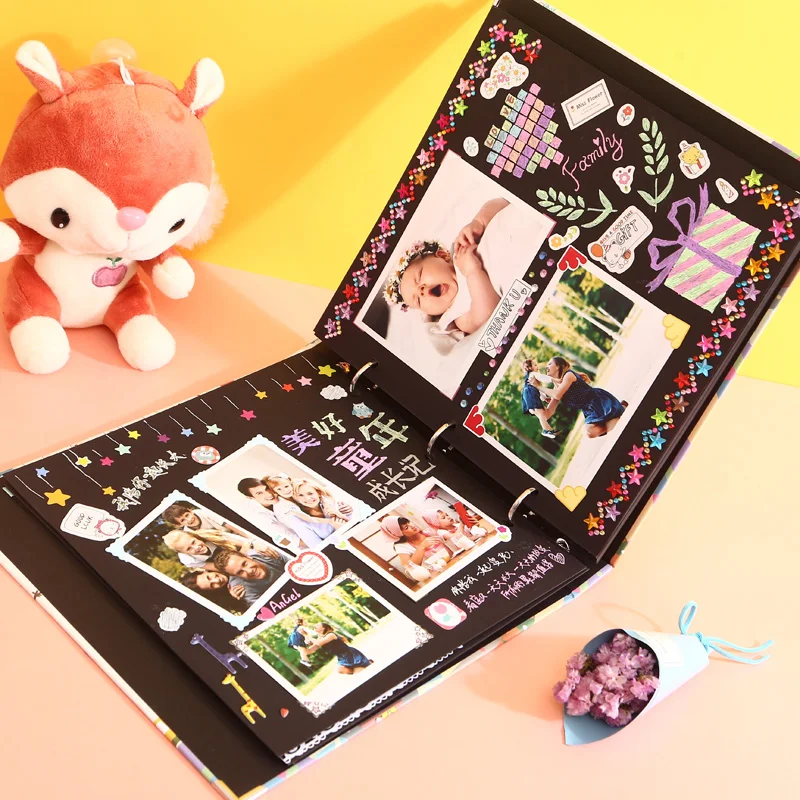 Мультфильм DIY ручной работы отрывными листочками фотоальбомы ребенок растущий автограф самостоятельно клейкий альбом детская семейная память скрапбук