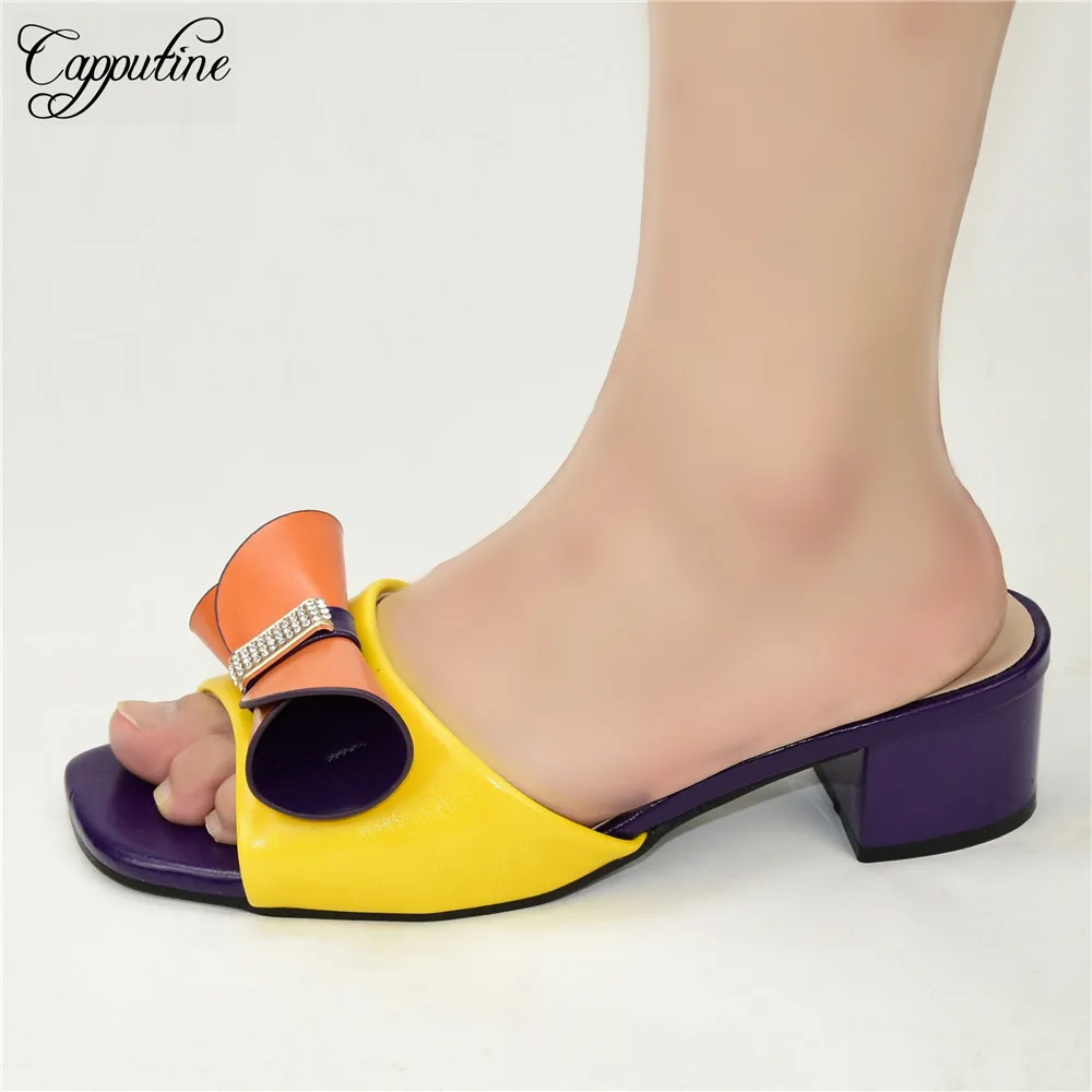 

Latest Purple Matching With Yelow Shoes African Women's Slippers For Party 88-31 Heel Height 5CM