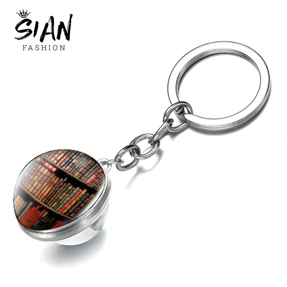 Двусторонний брелок для ключей с изображением библиотеки подарок в винтажном