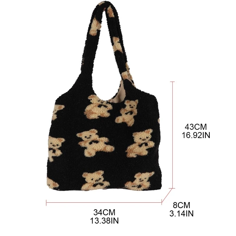 

Cute Plush Bear Pattern Women Tote Bag Messenger Casual Daily Wear Hand Bag Purse Large Capacity Money Clutch Fashion